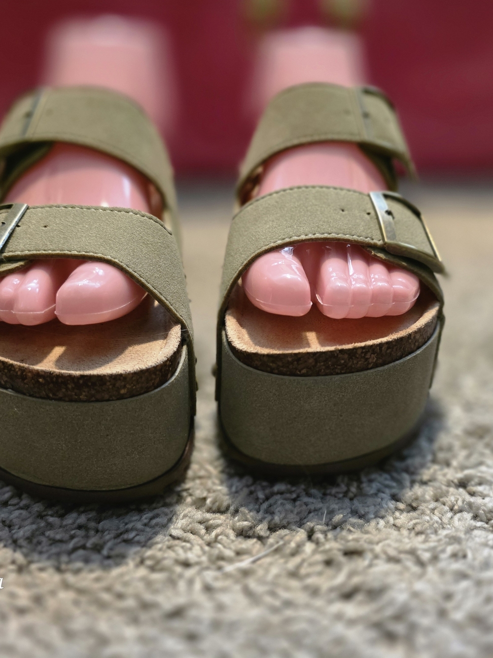 Women’s Olive Green Platform Sandals with Buckle Straps